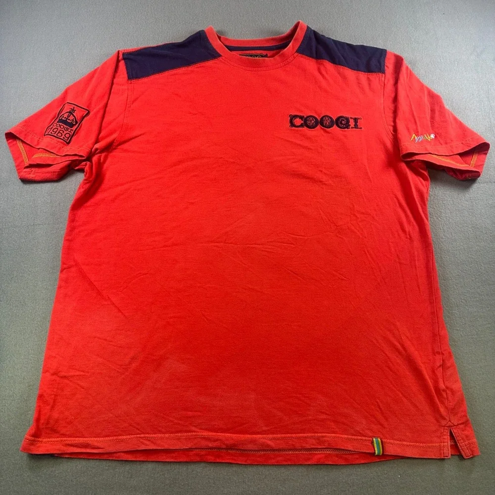 Coogi Men Red Short Sleeve Embroidered Logo T-Shirt Navy Contrast XL 100% Cotton